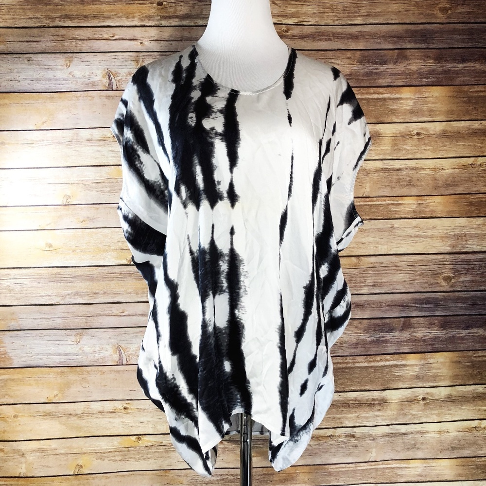Cabi Black & White Silk Cocoon Top Tunic Blouse